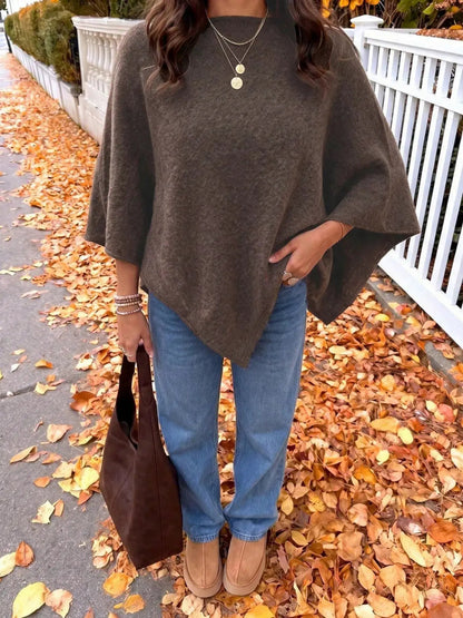 Brushed Beige Round Neck Bat Sleeve Cape Sweater - Bitsy Gypsy Boutique