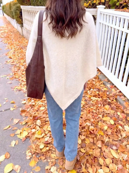 Brushed Beige Round Neck Bat Sleeve Cape Sweater - Bitsy Gypsy Boutique