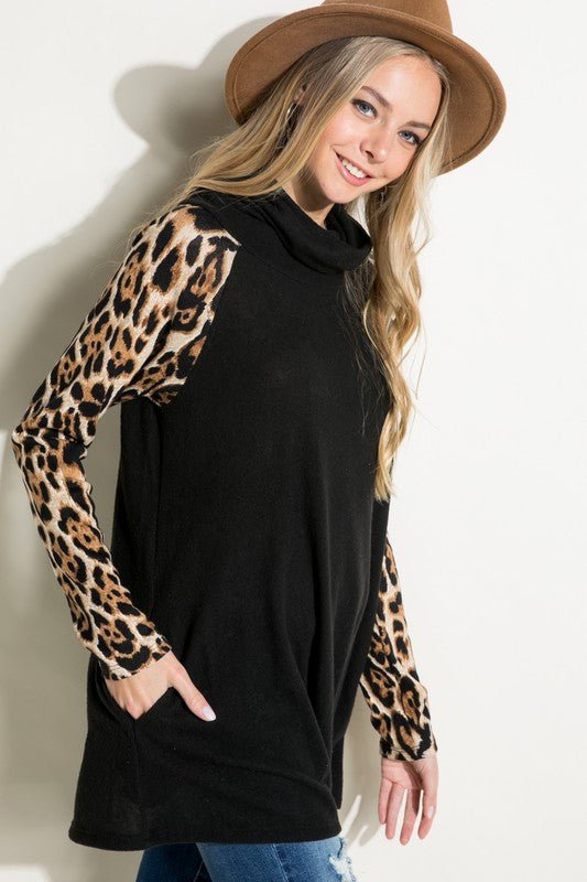 BRUSHED HACCI CHEETAH PRINT AND SOLID MIXED TOP - Bitsy Gypsy Boutique