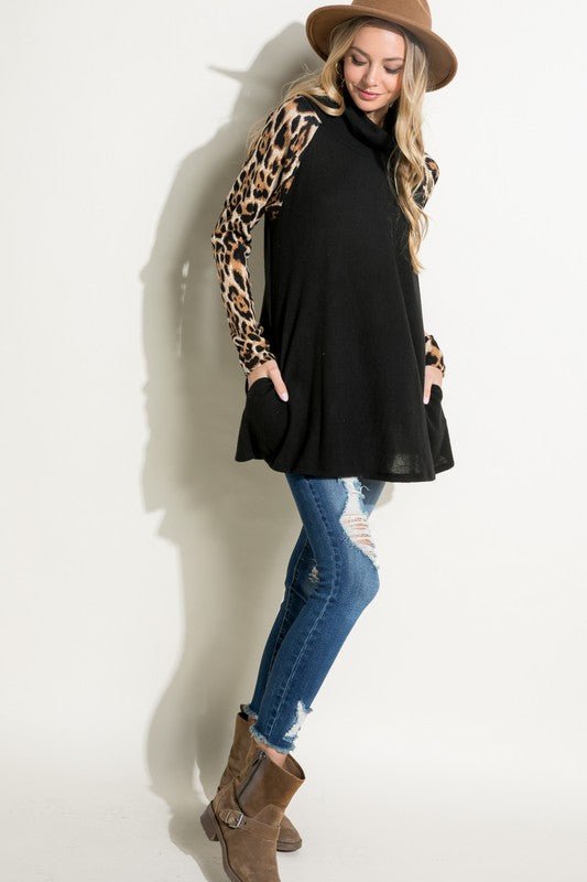 BRUSHED HACCI CHEETAH PRINT AND SOLID MIXED TOP - Bitsy Gypsy Boutique