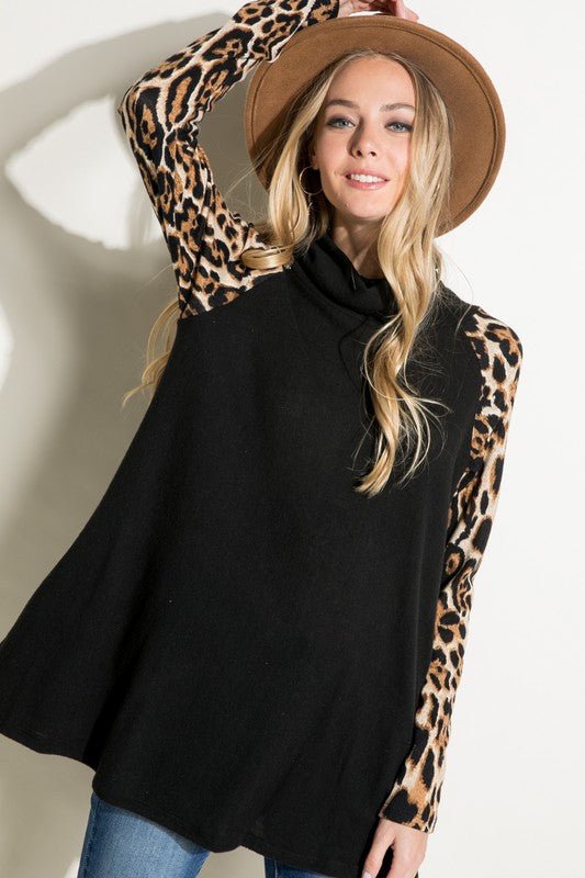 BRUSHED HACCI CHEETAH PRINT AND SOLID MIXED TOP - Bitsy Gypsy Boutique