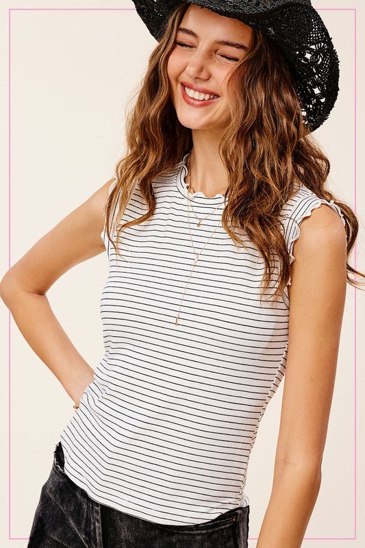 Brushed Stripe Ruffle Sleeve Top - Bitsy Gypsy Boutique