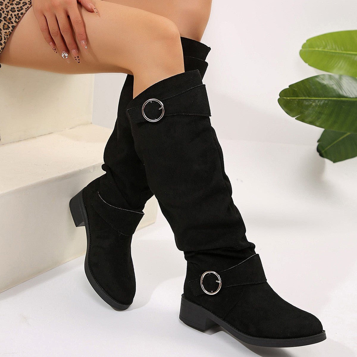 Buckle Round Toe Block Heel Boots - Bitsy Gypsy Boutique