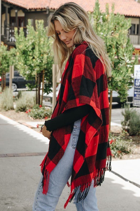 Buffalo Check Tassel Poncho - Bitsy Gypsy Boutique