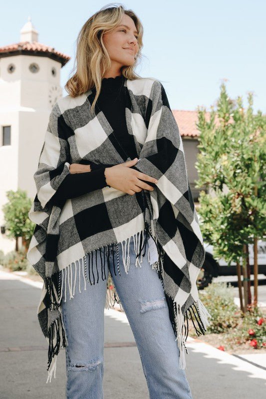 Buffalo Check Tassel Poncho - Bitsy Gypsy Boutique