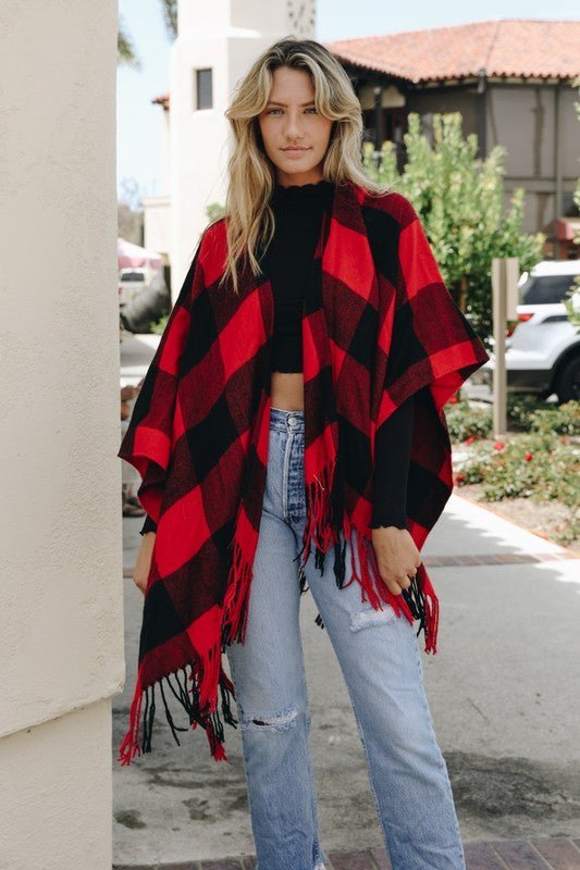 Buffalo Check Tassel Poncho - Bitsy Gypsy Boutique