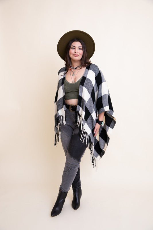 Buffalo Check Tassel Poncho - Bitsy Gypsy Boutique