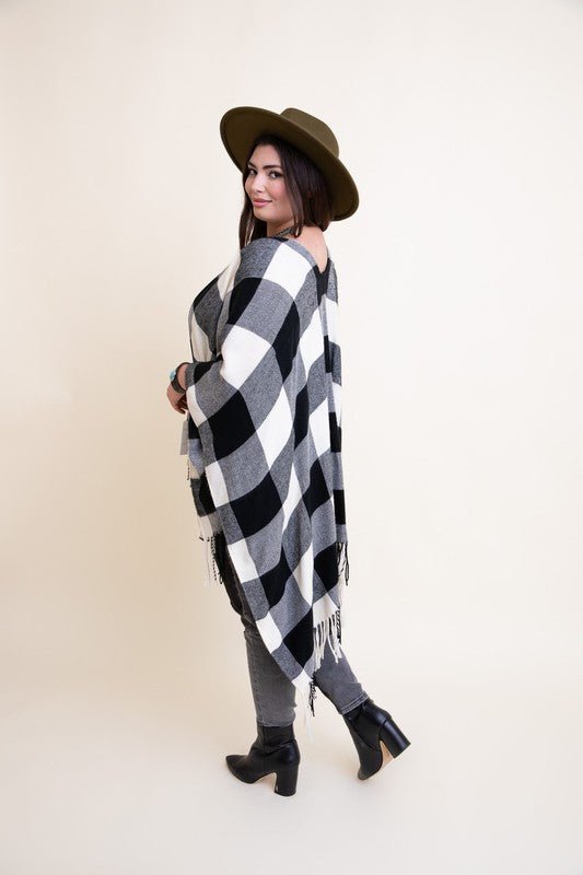 Buffalo Check Tassel Poncho - Bitsy Gypsy Boutique