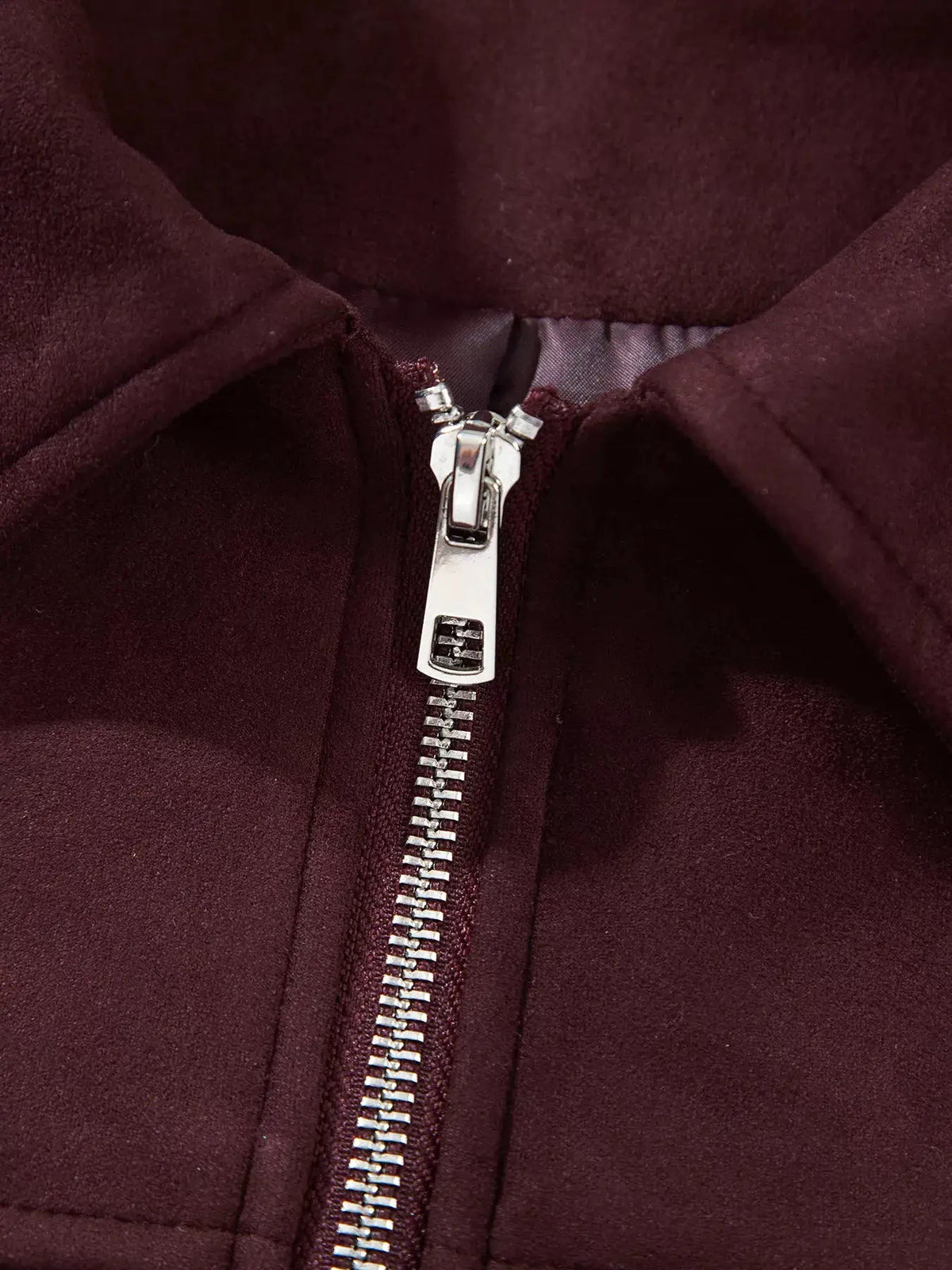 Burgundy Zip Front Collar Long Sleeve Pocketed Jacket - Bitsy Gypsy Boutique
