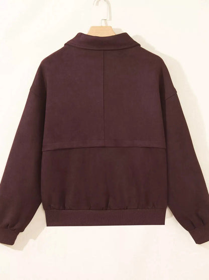 Burgundy Zip Front Collar Long Sleeve Pocketed Jacket - Bitsy Gypsy Boutique