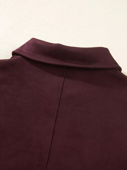 Burgundy Zip Front Collar Long Sleeve Pocketed Jacket - Bitsy Gypsy Boutique