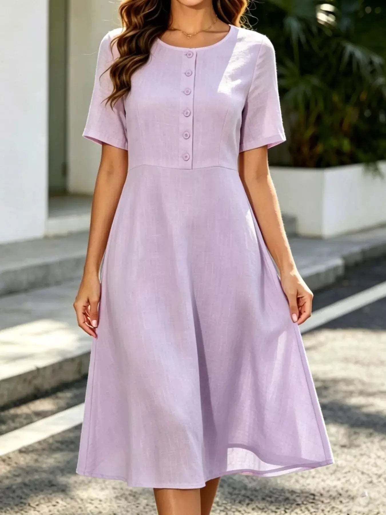 Button Detail A-Line Midi Dress by Trendsi