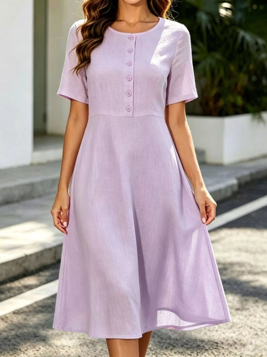 Button Detail A-Line Midi Dress - Bitsy Gypsy Boutique