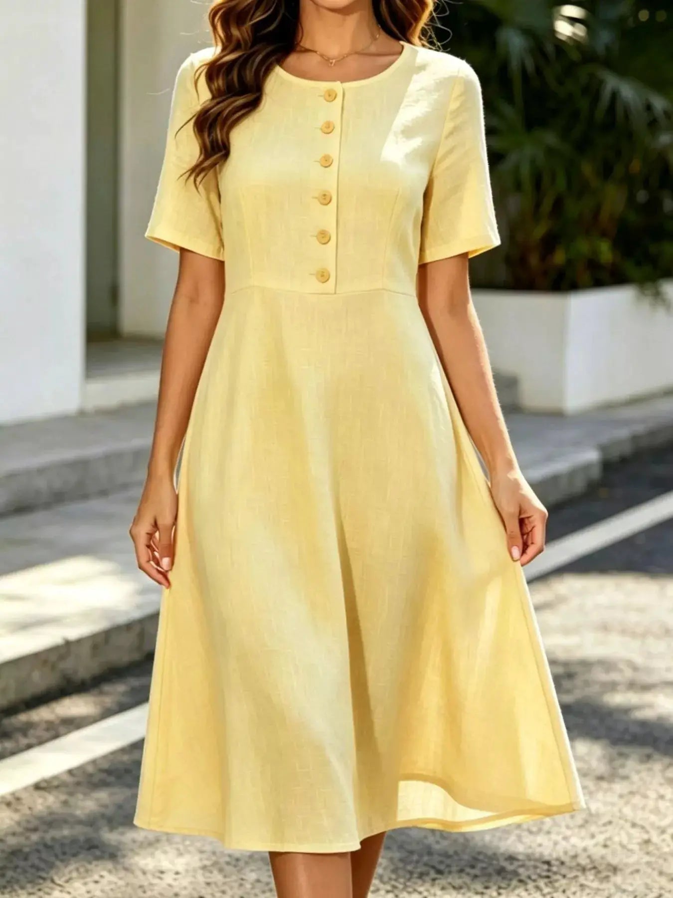 Button Detail A-Line Midi Dress by Trendsi