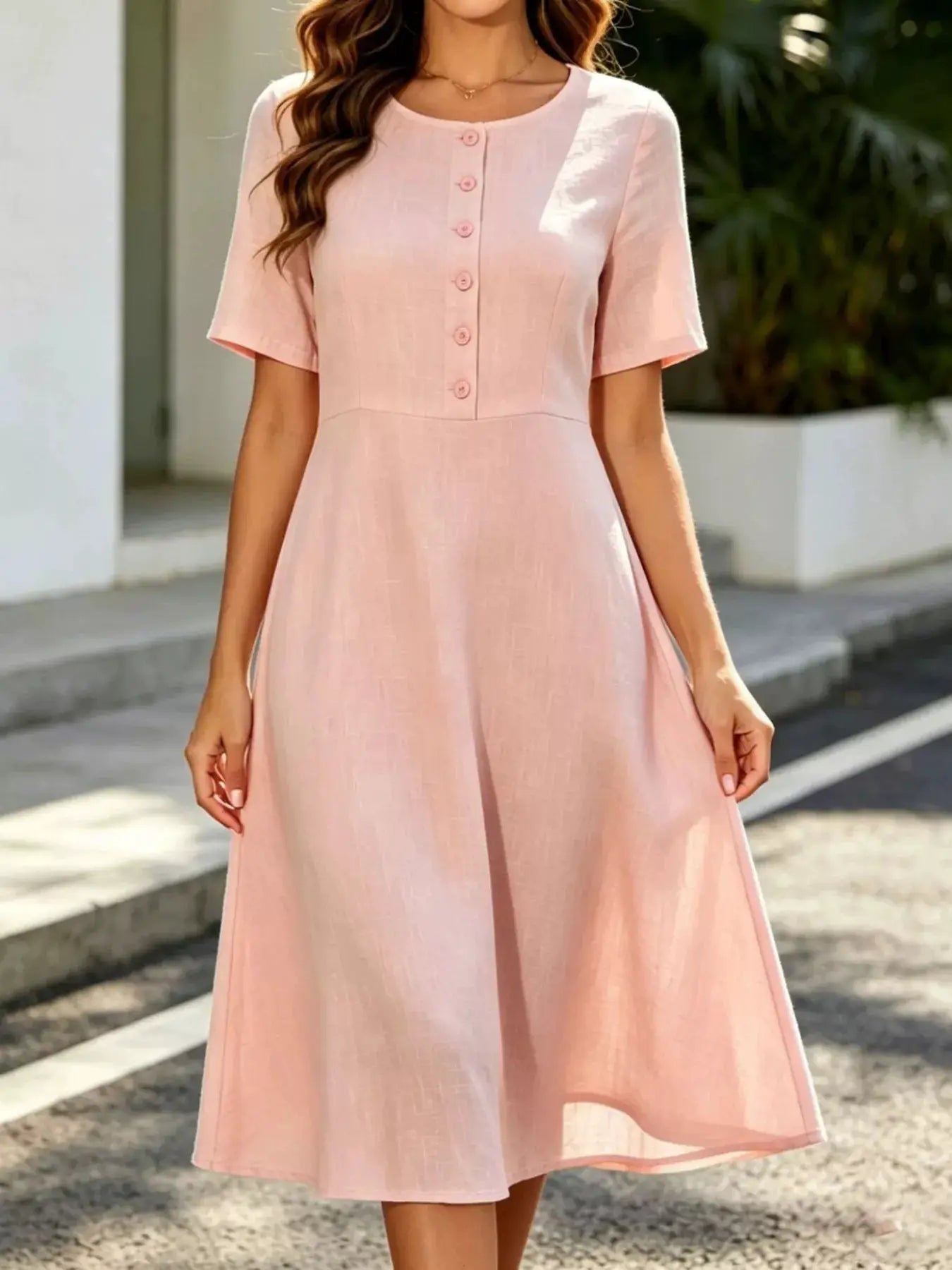 Button Detail A-Line Midi Dress by Trendsi