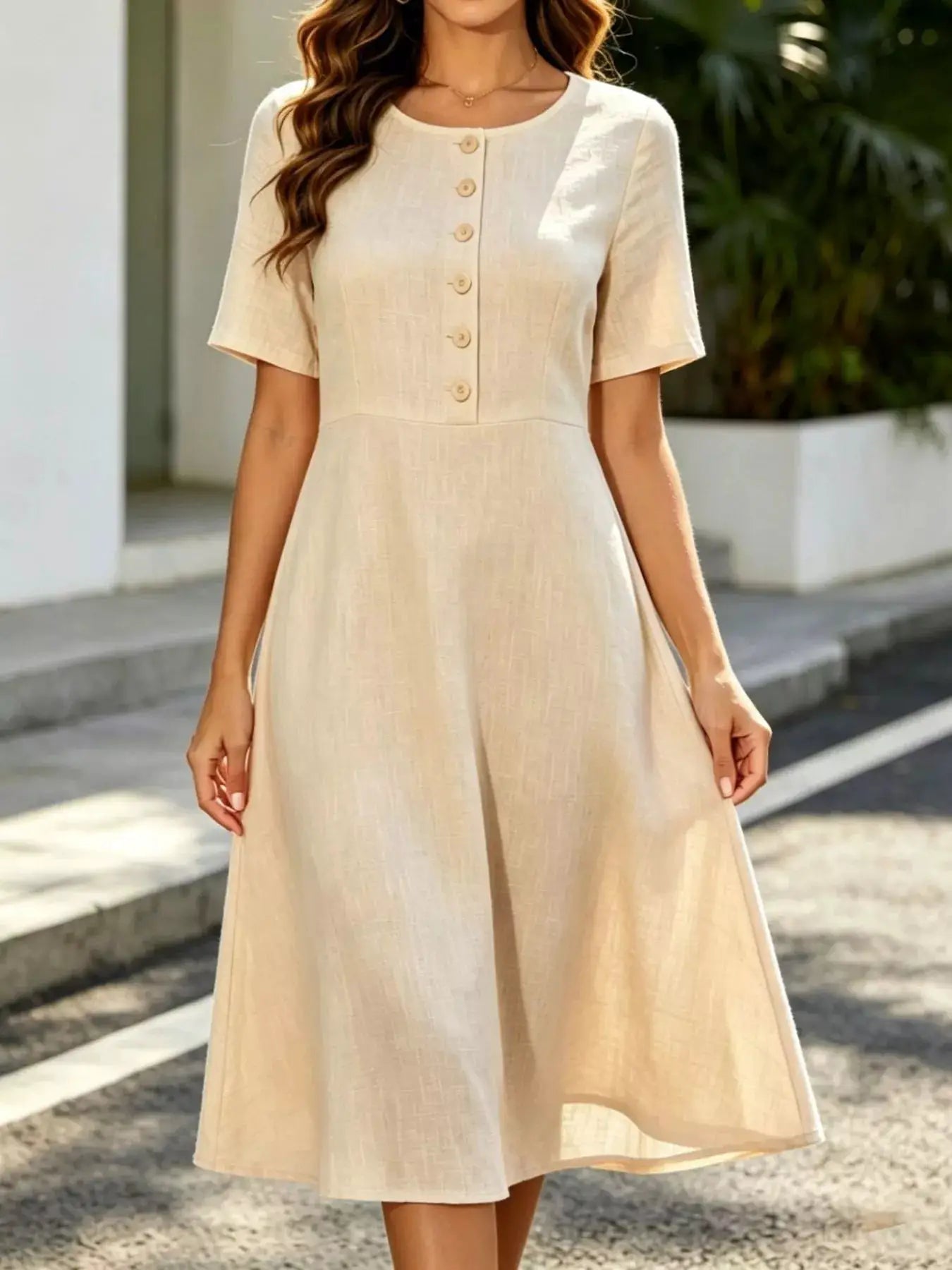 Button Detail A-Line Midi Dress by Trendsi