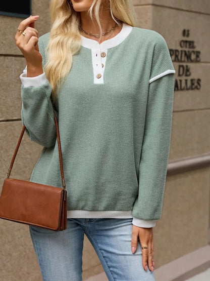 Button Detail Dropped Shoulder T-Shirt - Bitsy Gypsy Boutique