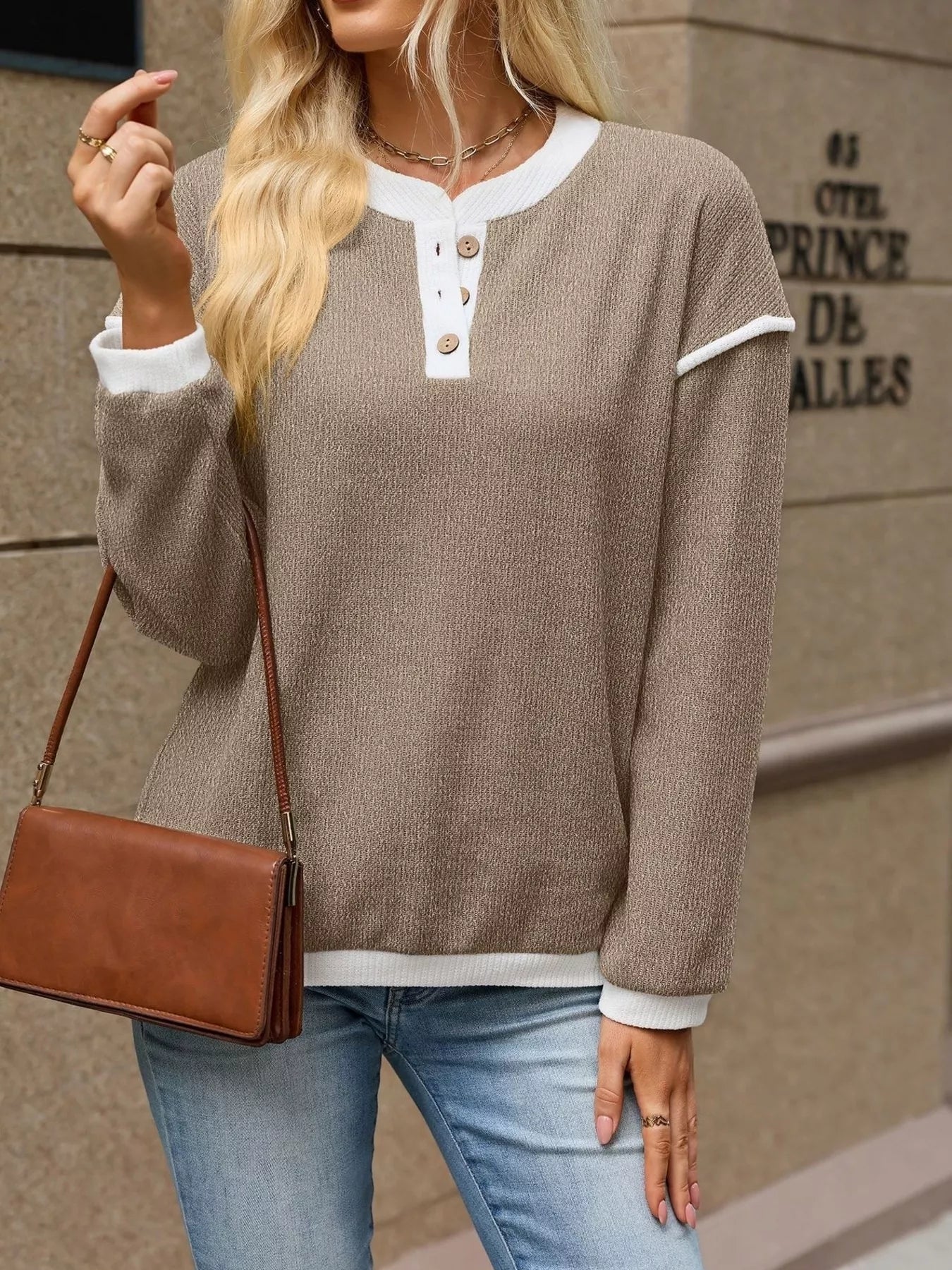 Button Detail Dropped Shoulder T-Shirt - Bitsy Gypsy Boutique
