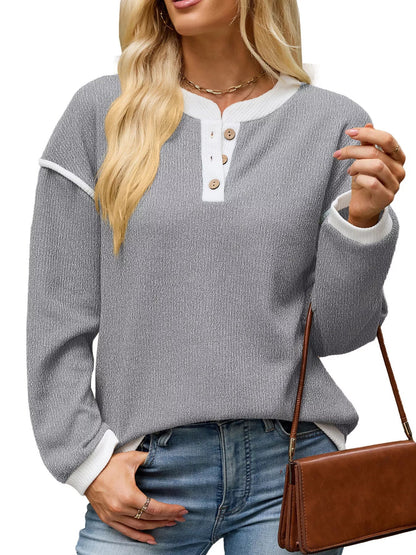 Button Detail Dropped Shoulder T-Shirt - Bitsy Gypsy Boutique