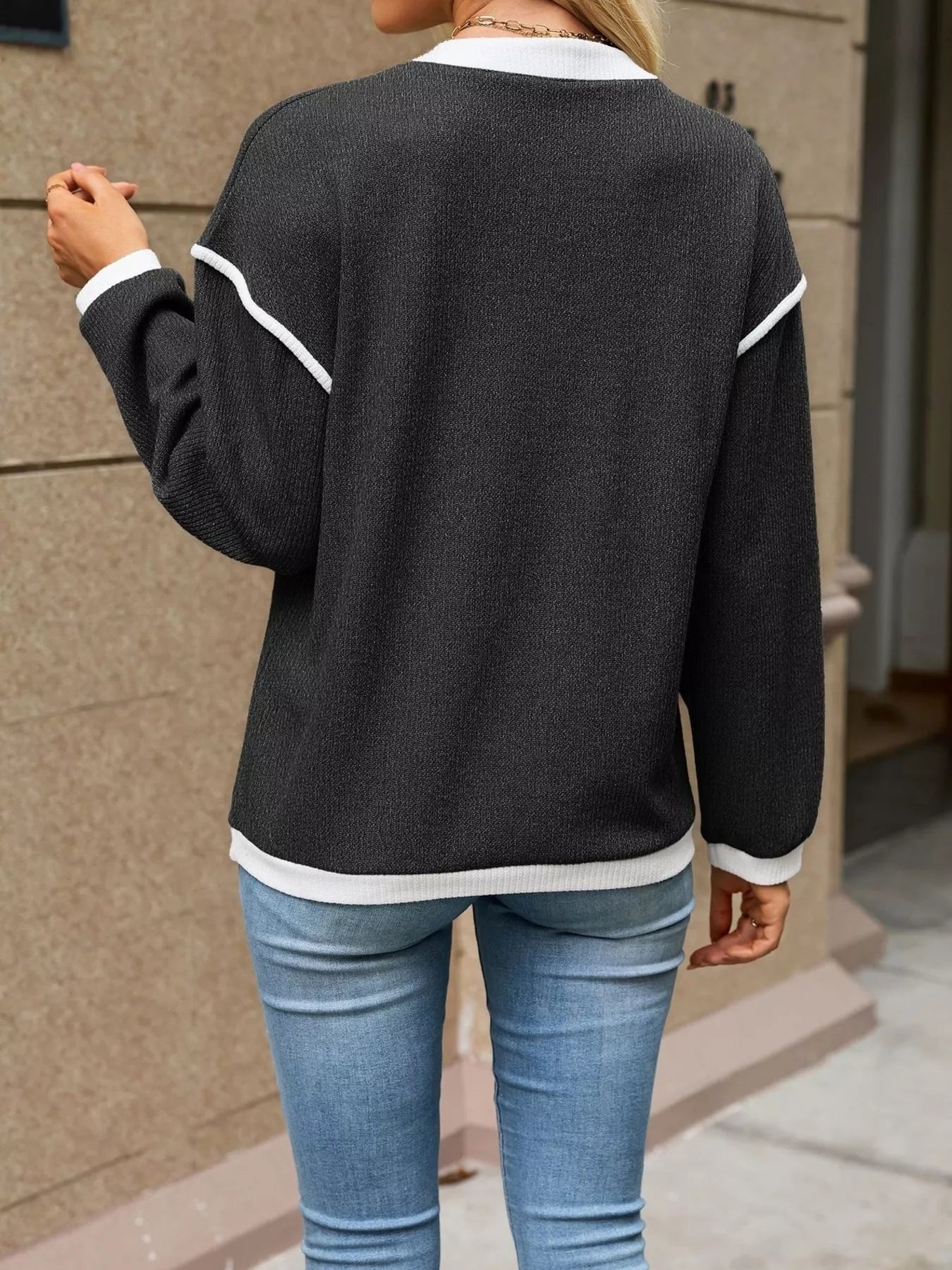 Button Detail Dropped Shoulder T-Shirt - Bitsy Gypsy Boutique