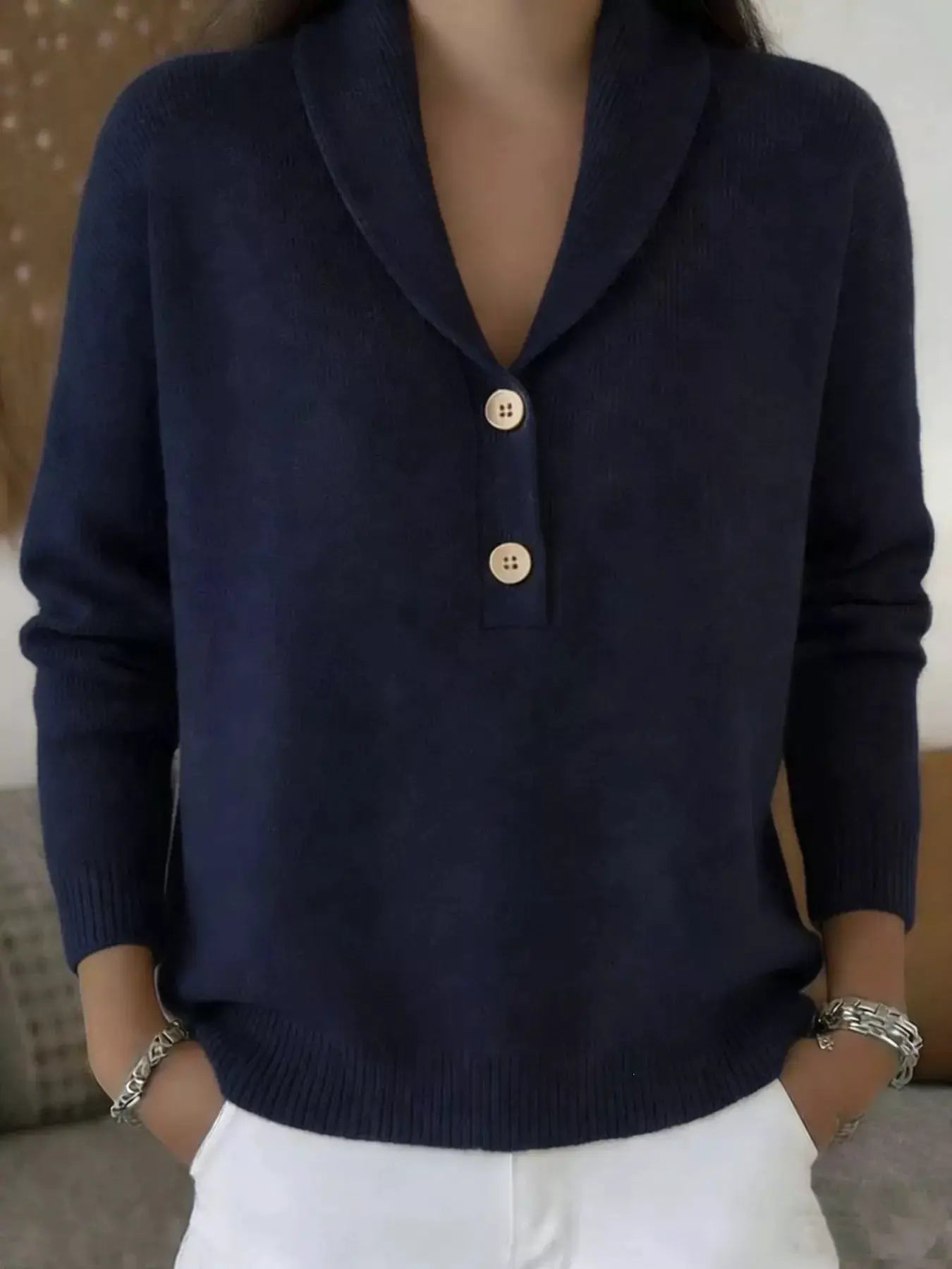 Womens Button Detail Long Sleeve Sweater by Trendsi