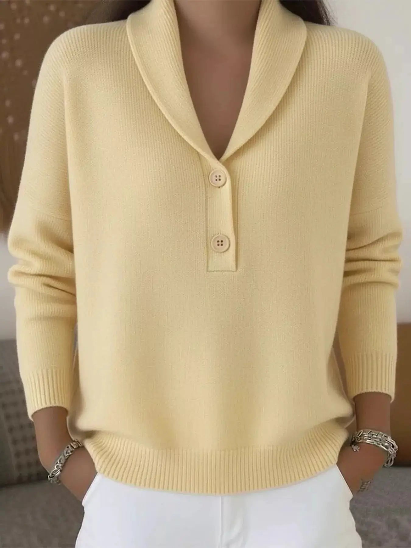 Womens Button Detail Long Sleeve Sweater by Trendsi