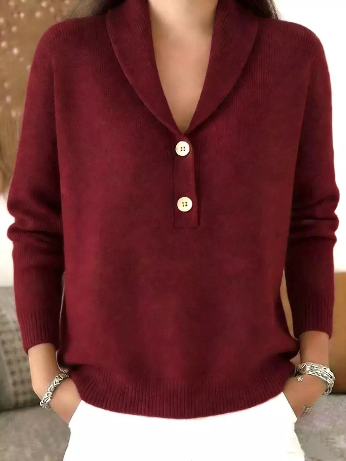 Womens Button Detail Long Sleeve Sweater by Trendsi