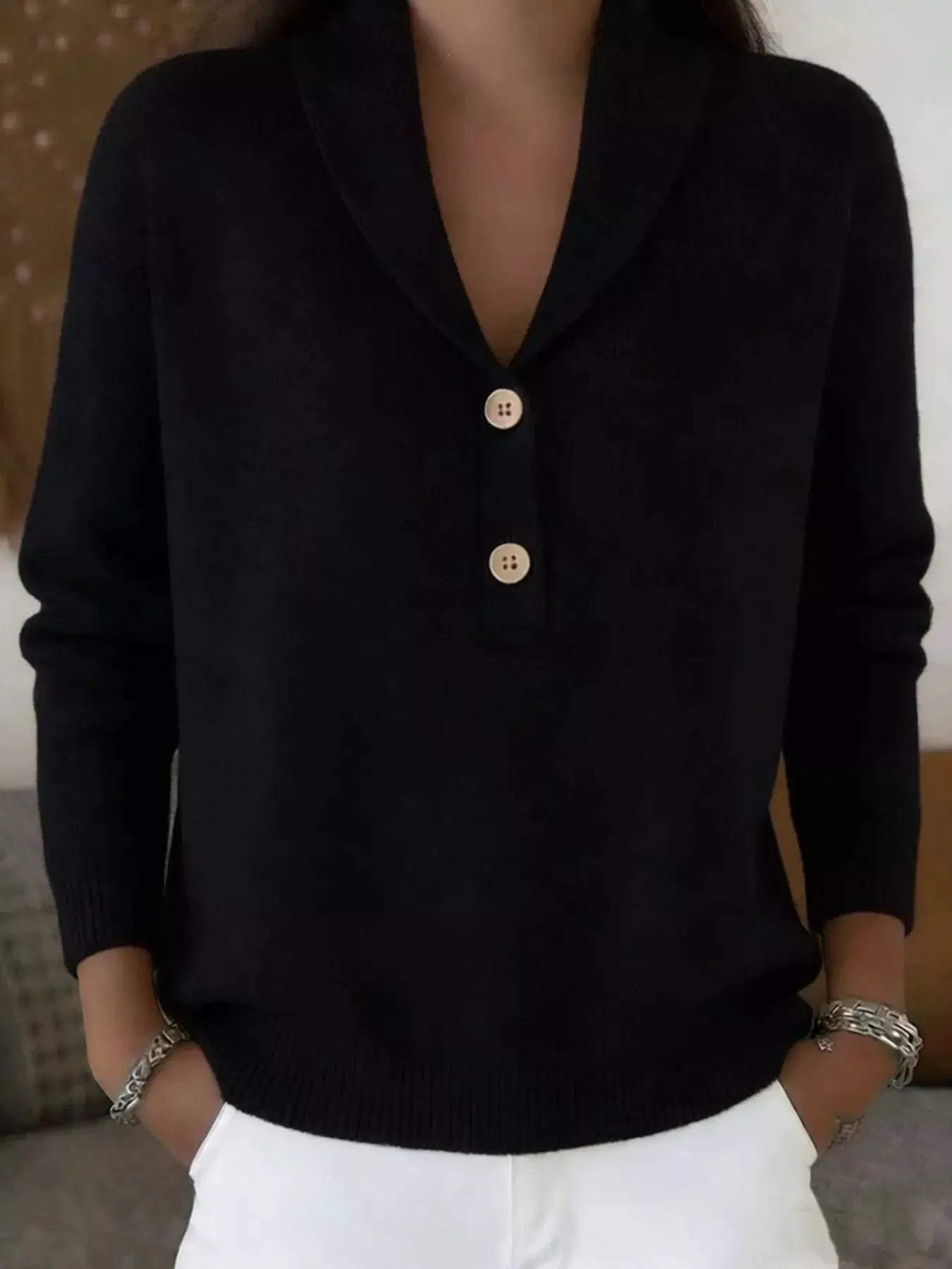 Womens Button Detail Long Sleeve Sweater by Trendsi