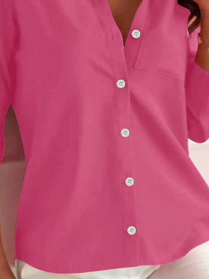 Button-Down Roll-Up Sleeve Shirt - Bitsy Gypsy Boutique