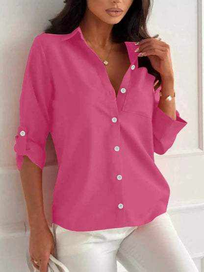 Button-Down Roll-Up Sleeve Shirt - Bitsy Gypsy Boutique