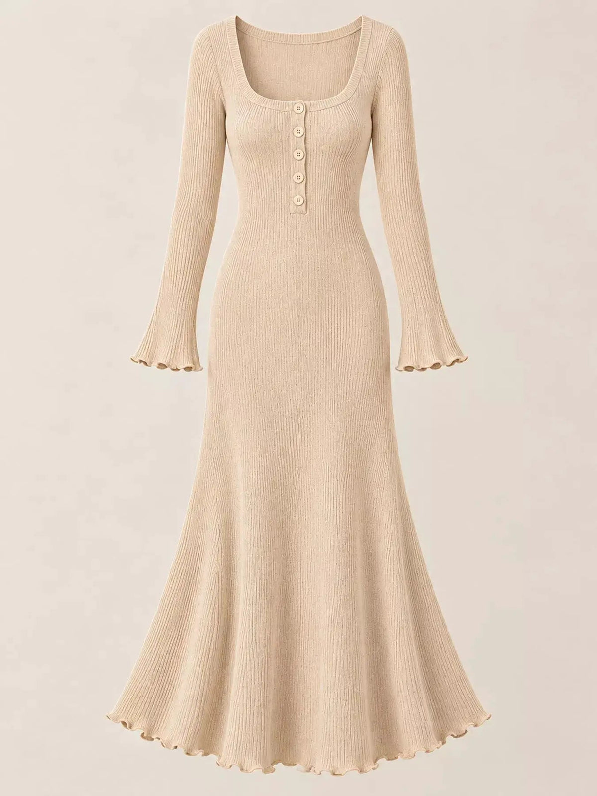 Button Front Ribbed Long Sleeve Maxi Dress - Bitsy Gypsy Boutique