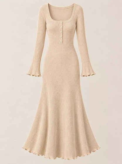 Button Front Ribbed Long Sleeve Maxi Dress - Bitsy Gypsy Boutique