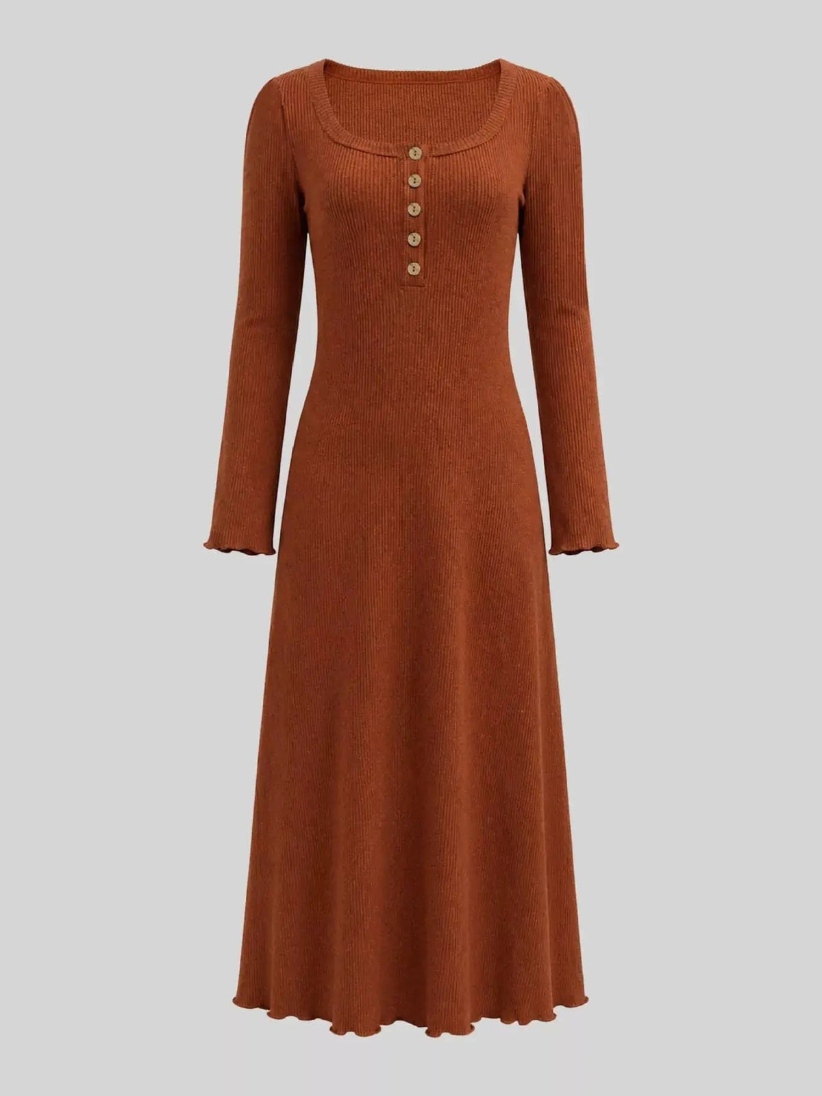 Button Front Ribbed Long Sleeve Maxi Dress - Bitsy Gypsy Boutique