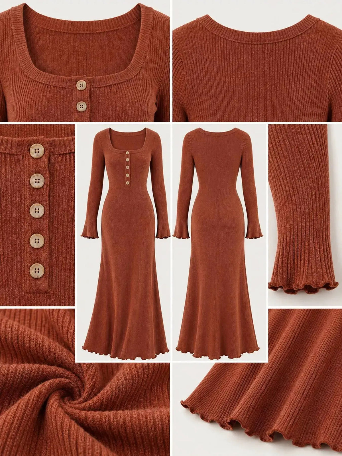 Button Front Ribbed Long Sleeve Maxi Dress - Bitsy Gypsy Boutique