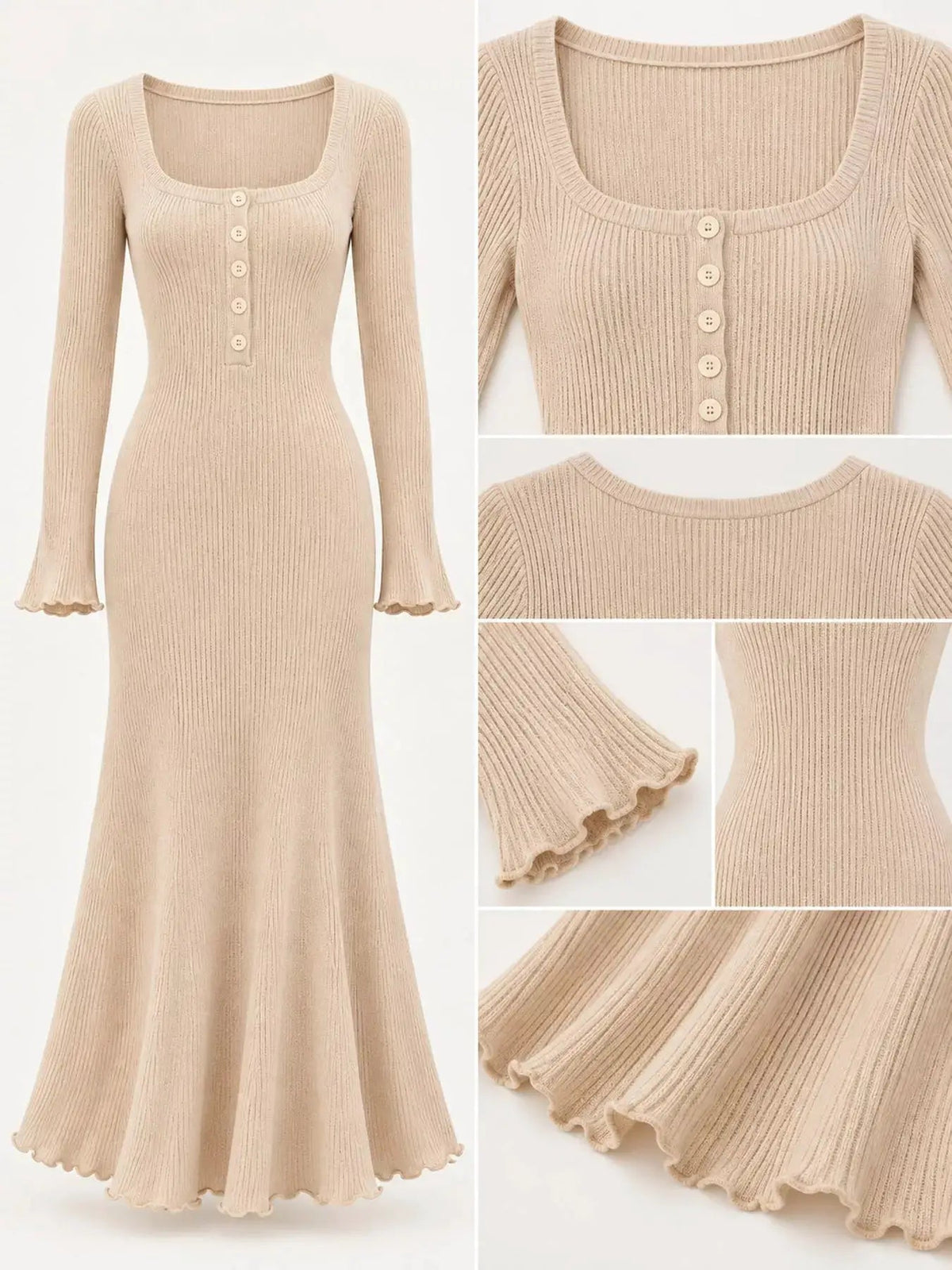Button Front Ribbed Long Sleeve Maxi Dress - Bitsy Gypsy Boutique