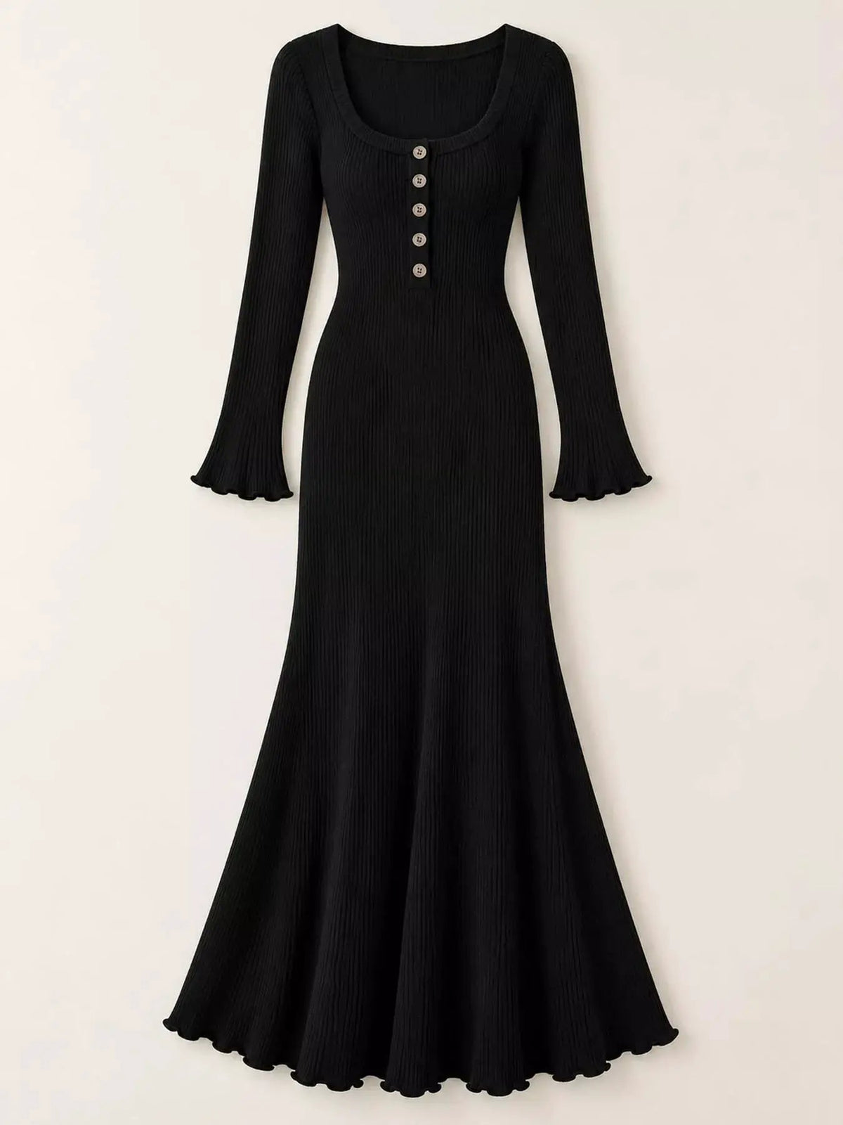 Button Front Ribbed Long Sleeve Maxi Dress - Bitsy Gypsy Boutique