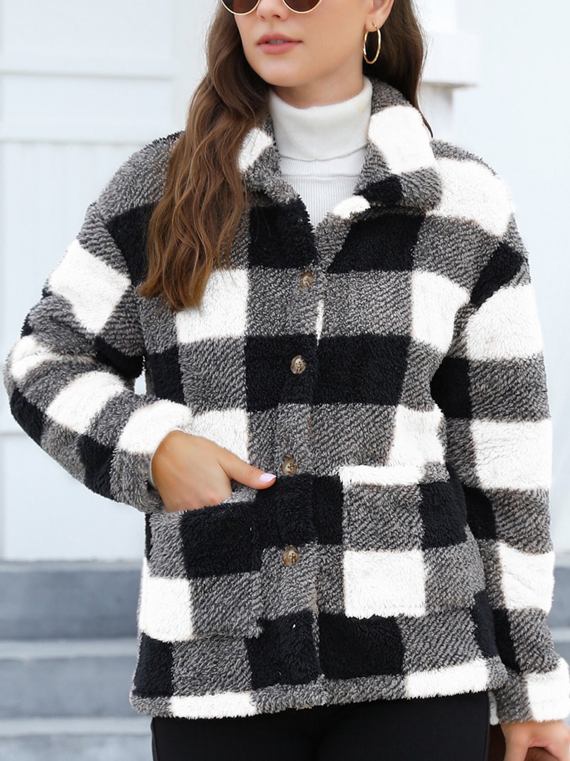 Button Up Drop Shoulder Fuzzy Jacket - Bitsy Gypsy Boutique