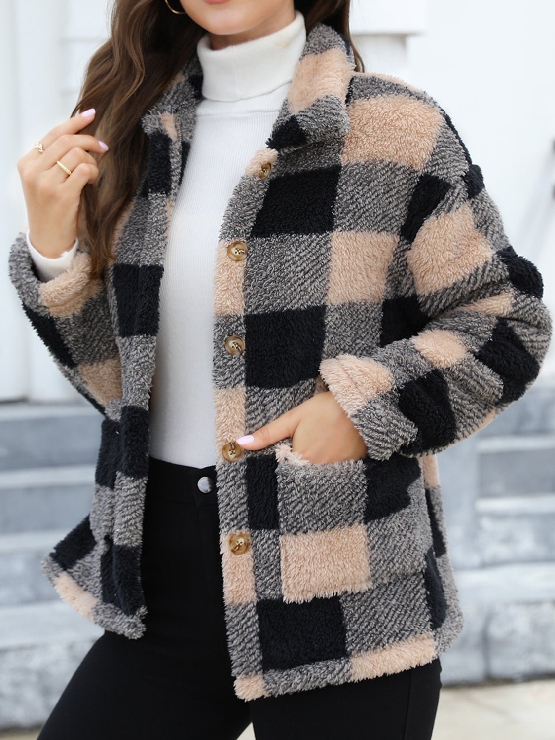 Button Up Drop Shoulder Fuzzy Jacket - Bitsy Gypsy Boutique