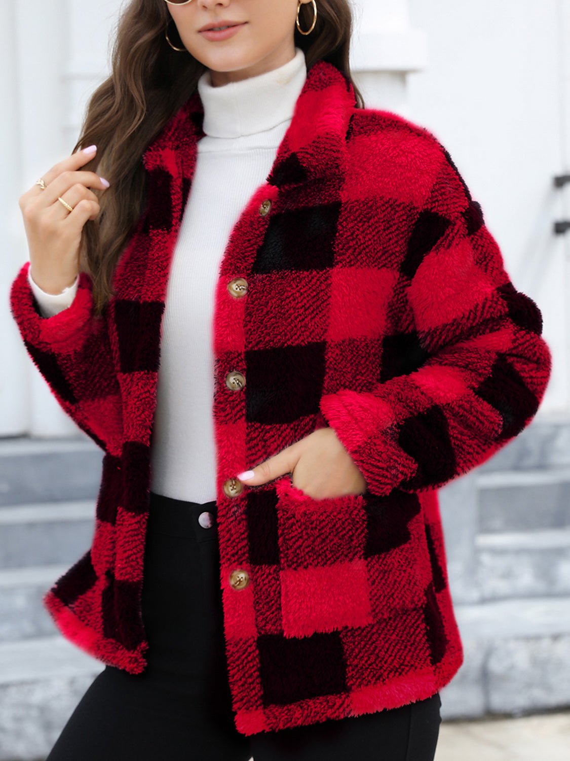 Button Up Drop Shoulder Fuzzy Jacket - Bitsy Gypsy Boutique