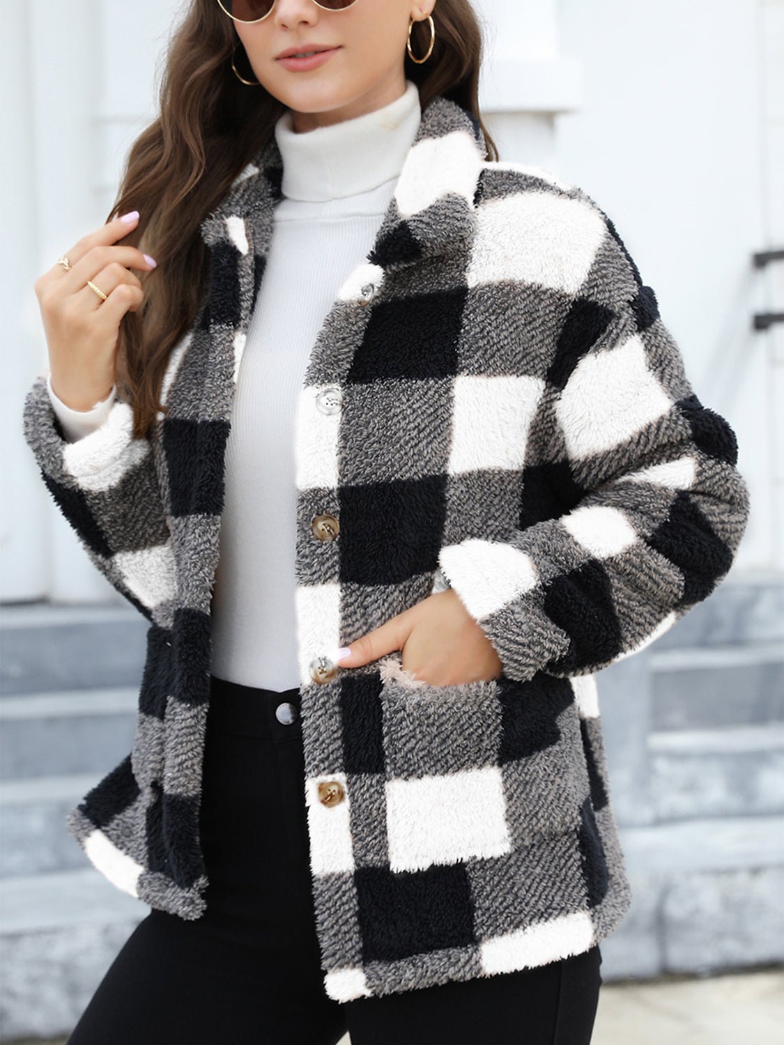 Button Up Drop Shoulder Fuzzy Jacket - Bitsy Gypsy Boutique