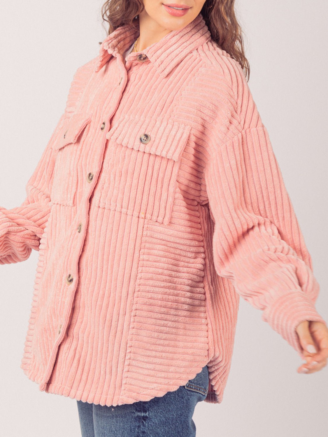 Button Up Long Sleeve Corduroy Jacket - Bitsy Gypsy Boutique