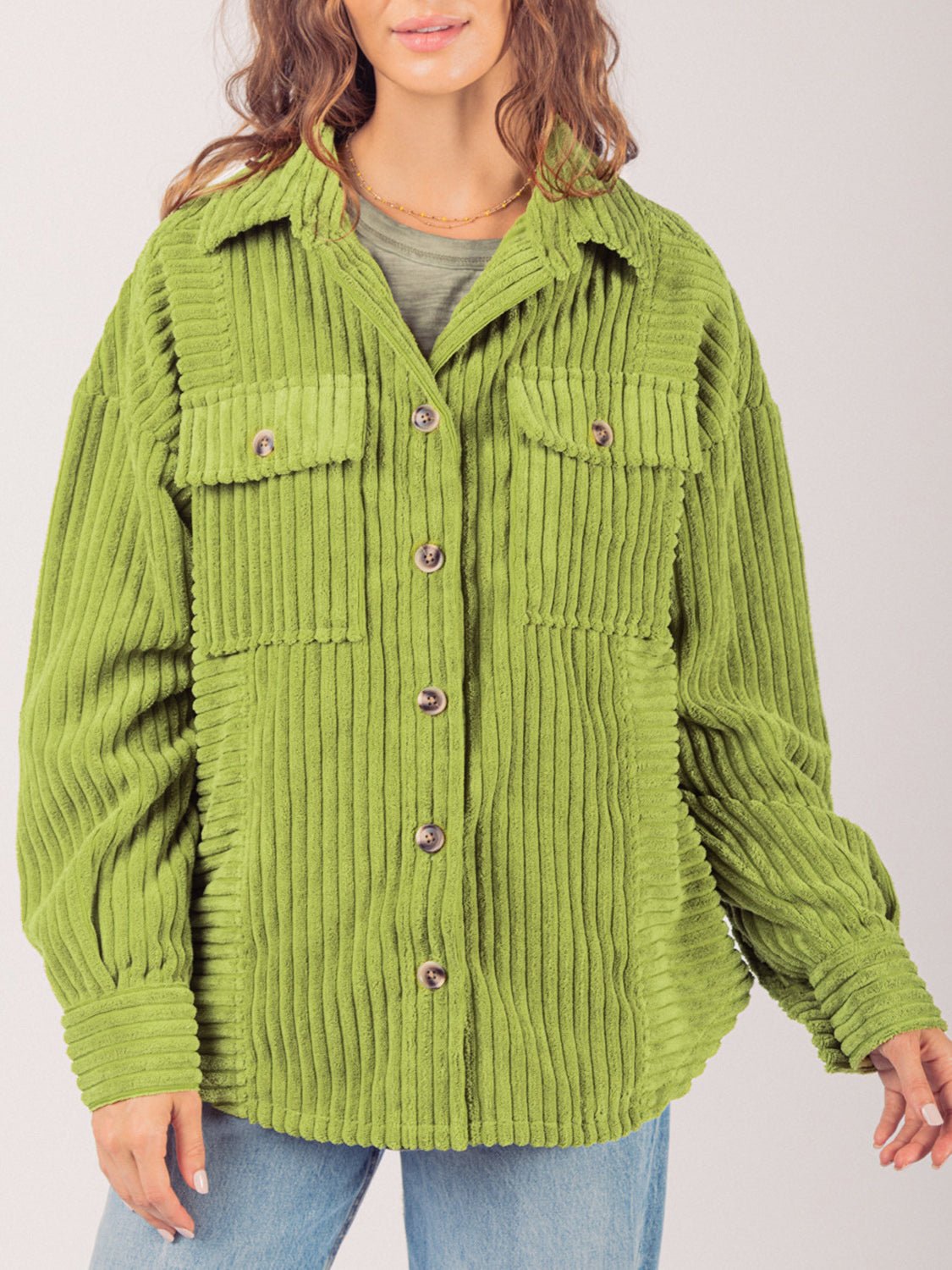 Button Up Long Sleeve Corduroy Jacket - Bitsy Gypsy Boutique