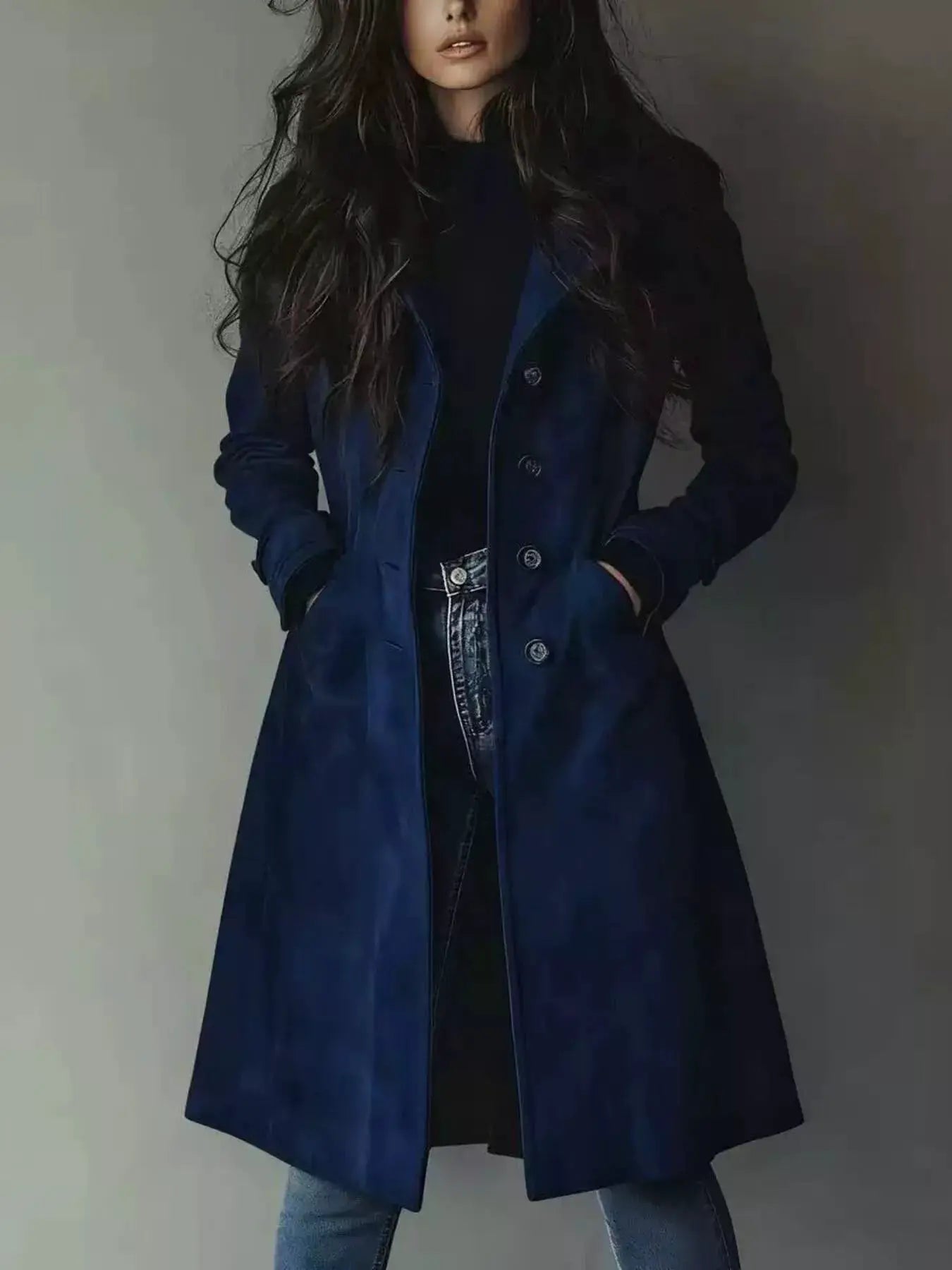 Button Up Longline Trench Coat by Trendsi