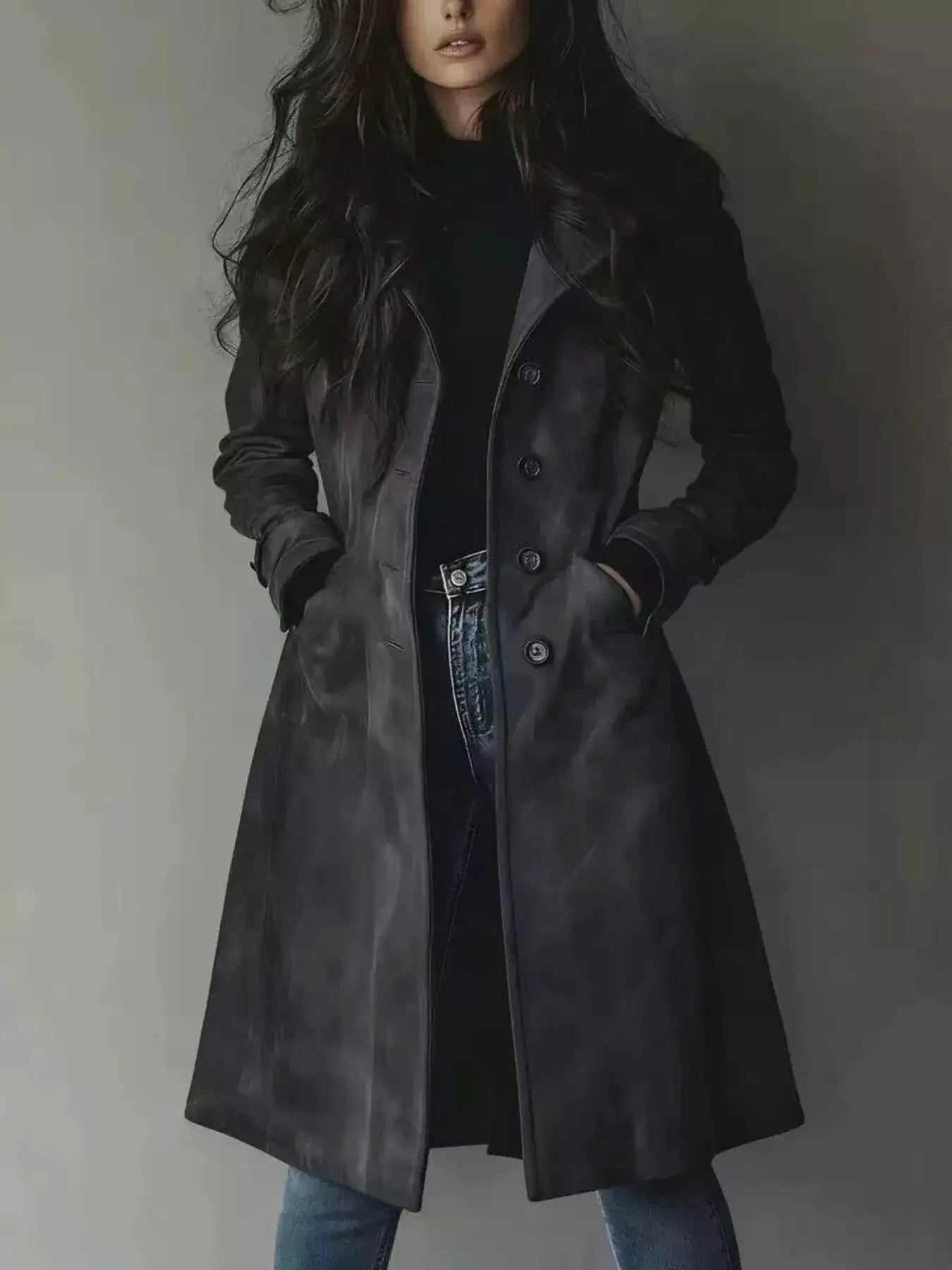 Button Up Longline Trench Coat by Trendsi
