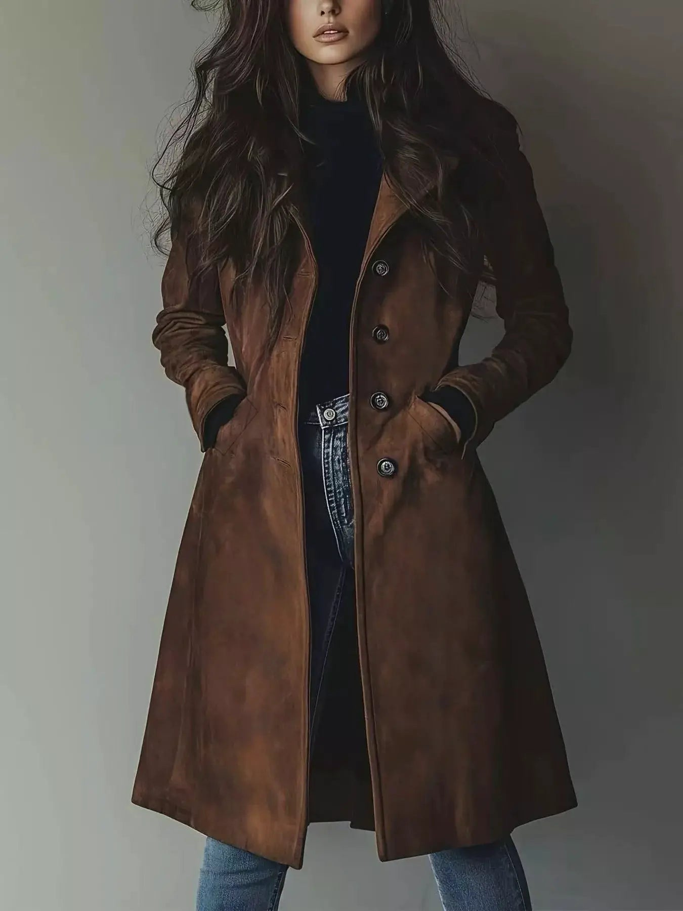 Button Up Longline Trench Coat by Trendsi
