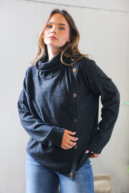 Buttoned Bliss Black Cozy Sweater - Bitsy Gypsy Boutique
