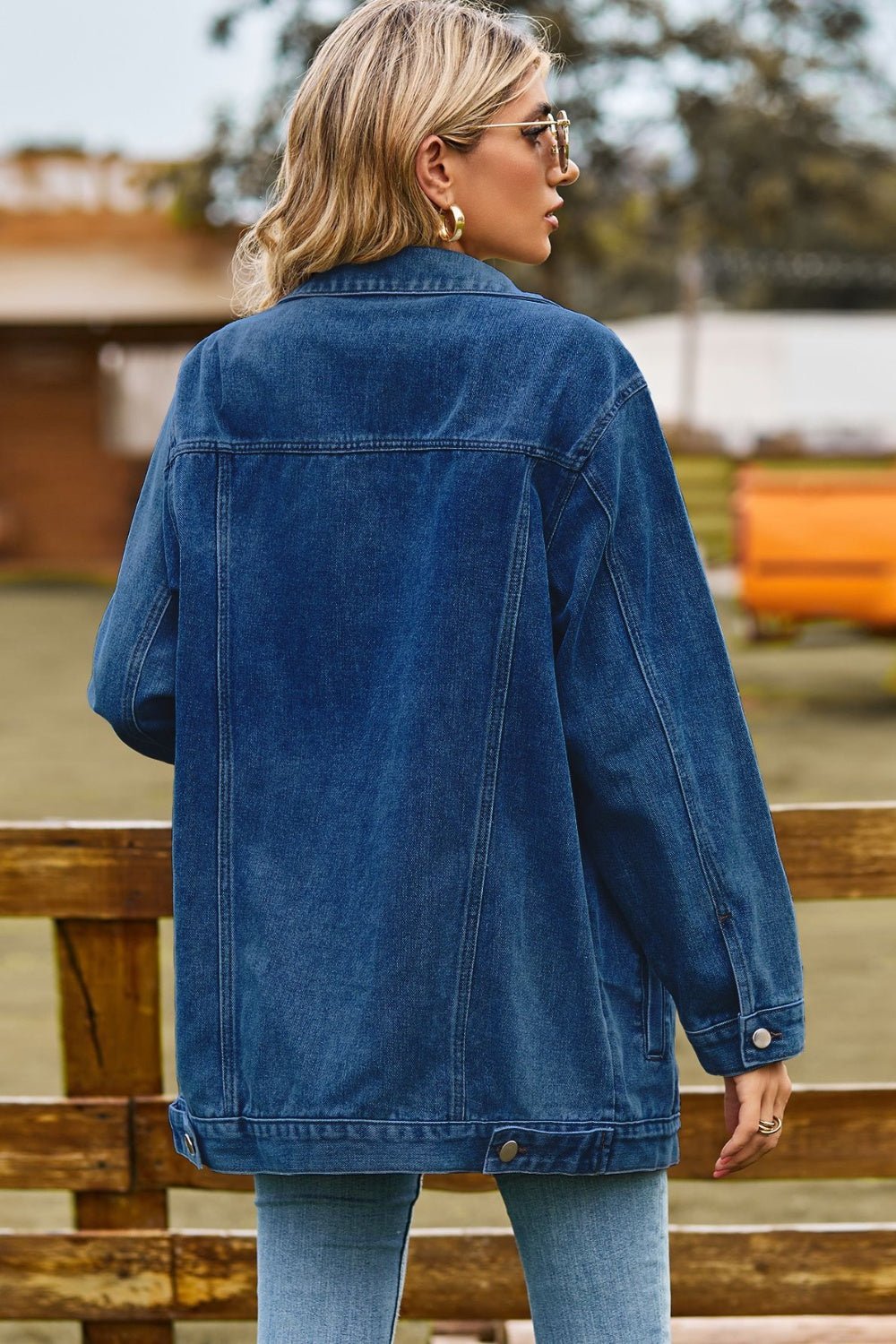 Buttoned Collared Neck Denim Jacket with Pockets - Bitsy Gypsy Boutique