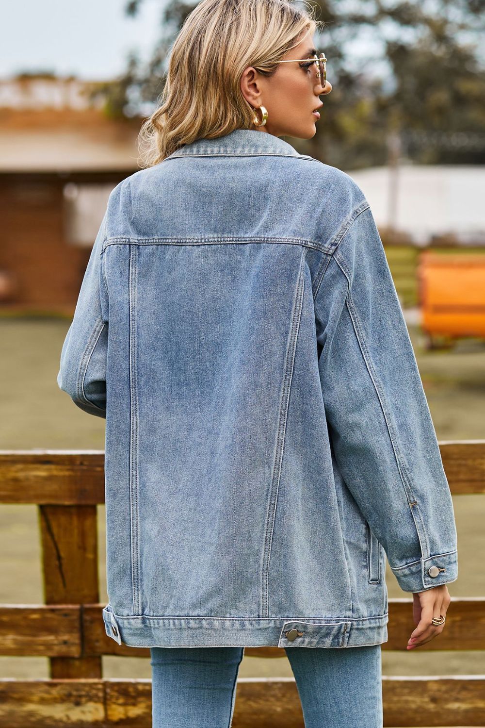 Buttoned Collared Neck Denim Jacket with Pockets - Bitsy Gypsy Boutique