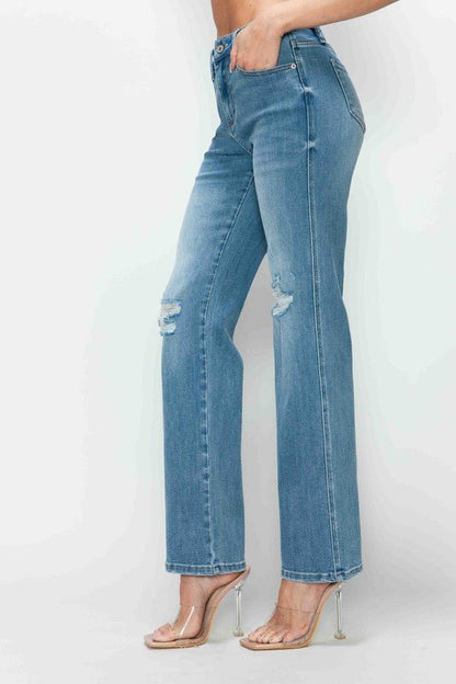 bytos Full Size Distressed High Rise Straight Jeans - Bitsy Gypsy Boutique