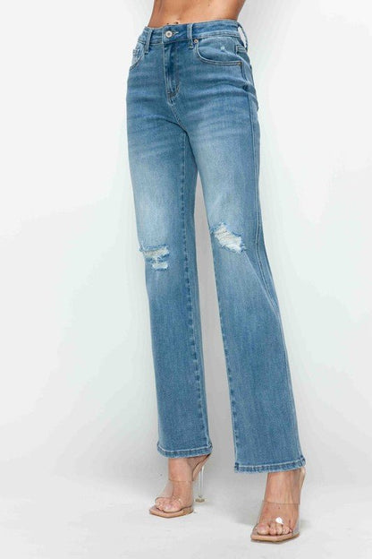 bytos Full Size Distressed High Rise Straight Jeans - Bitsy Gypsy Boutique